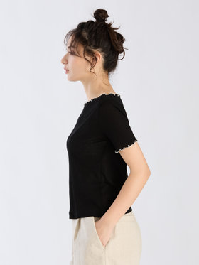 To b. by agnès b. 【Outlet】コットン メロウフリル 半袖 Tシャツ ブラック