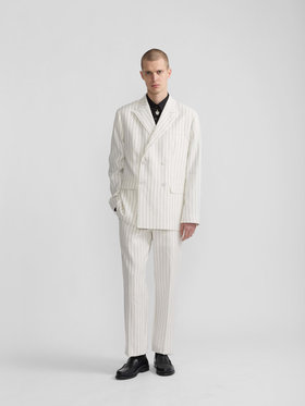 HOMME メンズ メンズ ストライプ リネン ダブルブレスト ジャケット "Marcel" アイボリー