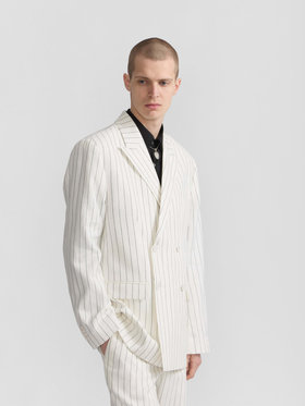 HOMME メンズ メンズ ストライプ リネン ダブルブレスト ジャケット "Marcel" アイボリー