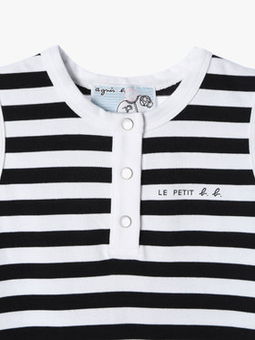 ENFANT ベビー ベビー 細ボーダー コットン ノースリーブ コンビネゾン ホワイト×ブラック