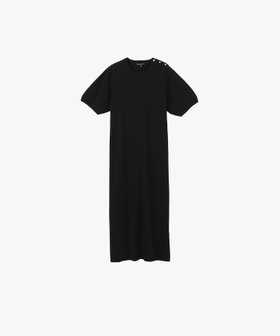 To b. by agnès b. WEB限定 ショルダーボタン コットン 半袖 ニット ワンピース ブラック
