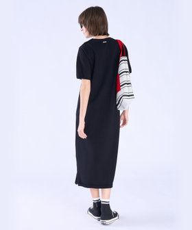 To b. by agnès b. WEB限定 ショルダーボタン コットン 半袖 ニット ワンピース ブラック