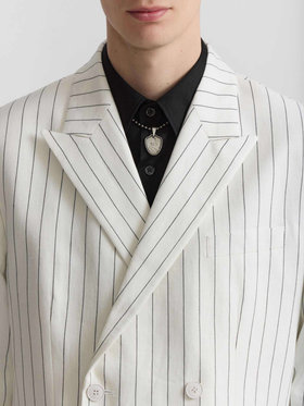 HOMME メンズ メンズ ストライプ リネン ダブルブレスト ジャケット "Marcel" アイボリー