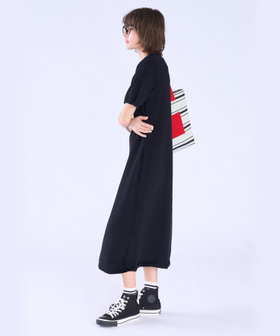 To b. by agnès b. WEB限定 ショルダーボタン コットン 半袖 ニット ワンピース ブラック