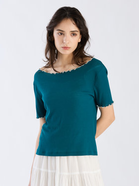 To b. by agnès b. 【Outlet】コットン メロウフリル 半袖 Tシャツ グリーン