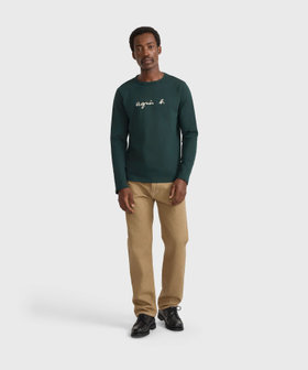 HOMME メンズ メンズ ロゴ プリント 長袖 Tシャツ "New Coulos" グリーン