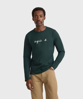 HOMME メンズ メンズ ロゴ プリント 長袖 Tシャツ "New Coulos" グリーン