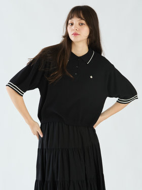 To b. by agnès b. コットン 半袖 ニット ポロ ブラック