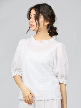 To b. by agnès b. 【Outlet】スカラップドレースブラウス ホワイト