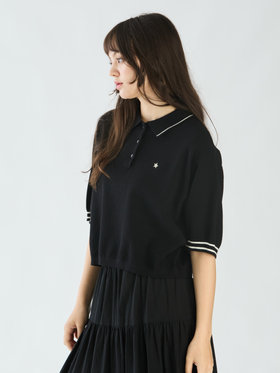 To b. by agnès b. コットン 半袖 ニット ポロ ブラック