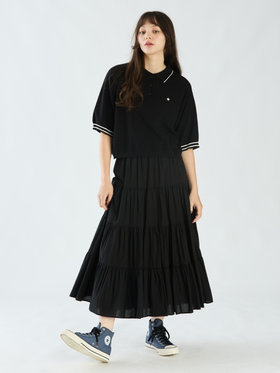 To b. by agnès b. コットン 半袖 ニット ポロ ブラック