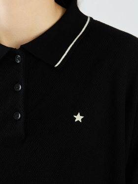 To b. by agnès b. コットン 半袖 ニット ポロ ブラック