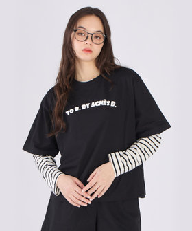 To b. by agnès b. ロゴ パフプリント コットン 半袖 Tシャツ ブラック