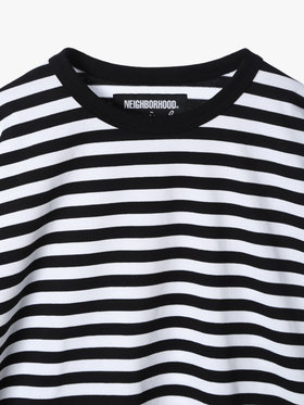 HOMME メンズ agnes b. x NH ボーダークルーネック 長袖Tシャツ ホワイト×ブラック