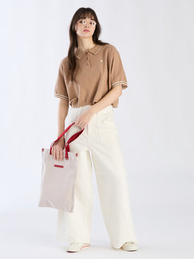 To b. by agnès b. コットン 半袖 ニット ポロ ベージュ