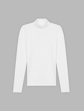 FEMME ウィメンズ コットン ハイネック 長袖 Tシャツ "Vian" ホワイト