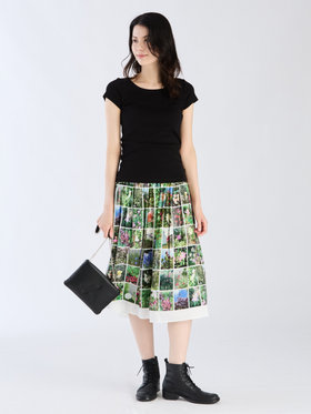 FEMME ウィメンズ 【Outlet】フォトプリント ギャザー ロングスカート "Instagram fleurs" マルチ