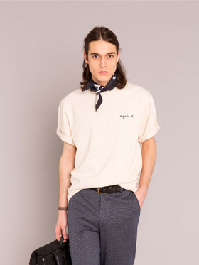 HOMME メンズ メンズ ロゴ 刺繍 コットン 半袖 Tシャツ "Christof" ホワイト