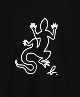 HOMME メンズ メンズ アイコニック プリント コットン 長袖 Tシャツ "Lezard" ブラック