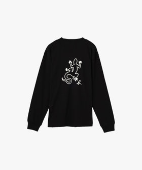 HOMME メンズ メンズ アイコニック プリント コットン 長袖 Tシャツ "Lezard" ブラック