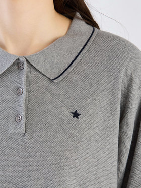 To b. by agnès b. コットン 半袖 ニット ポロ グレー