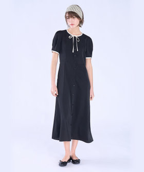 To b. by agnès b. WEB限定 ポリエステル バイカラー 半袖 ワンピース ブラック