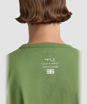HOMME メンズ メンズ プリント オーガニックコットン 半袖 アーティスト Tシャツ "Alexis Cladiere" グリーン系その他