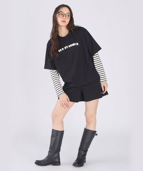 To b. by agnès b. ロゴ パフプリント コットン 半袖 Tシャツ ブラック