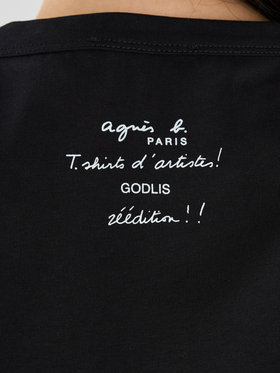 FEMME ウィメンズ コットン プリント 半袖 アーティスト Tシャツ "Godlis" ブラック