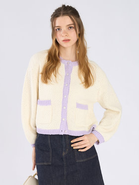 To b. by agnès b. バイカラー ニット カーディガン オフホワイト