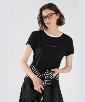 To b. by agnès b. To b. by agnes b.× green label relaxing ロゴ刺繍 オーガニックコットン リンガーTシャツ ブラック