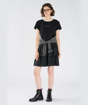 To b. by agnès b. To b. by agnes b.× green label relaxing ロゴ刺繍 オーガニックコットン リンガーTシャツ ブラック
