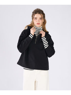 To b. by agnès b. コットン ハーフジップ スウェットフーディー ブラック