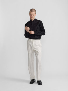 HOMME メンズ メンズ ストライプ リネン ストレート パンツ "Mikel" アイボリー