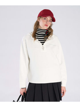 To b. by agnès b. コットン ハーフジップ スウェットフーディー ホワイト