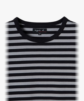 FEMME ウィメンズ 細ボーダー コットン 長袖 Tシャツ "Cool" ブラック×ベージュ