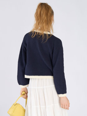 To b. by agnès b. バイカラー ニット カーディガン ネイビー