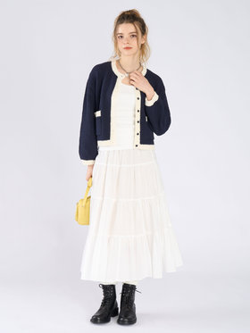 To b. by agnès b. バイカラー ニット カーディガン ネイビー