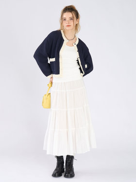 To b. by agnès b. バイカラー ニット カーディガン ネイビー