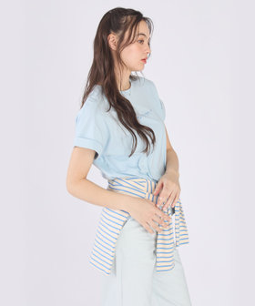 To b. by agnès b. ロゴ プリント コットン マカロン Tシャツ ブルー