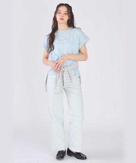 To b. by agnès b. ロゴ プリント コットン マカロン Tシャツ ブルー