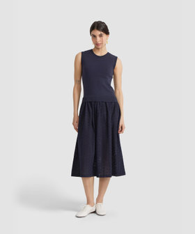 FEMME ウィメンズ レース 刺繍 コットン ノースリーブ ワンピース "Sola" ネイビー