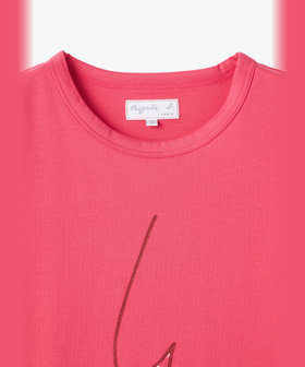 FEMME ウィメンズ アイコニック プリント コットン 半袖 Tシャツ "Point d'ironie" ピンク