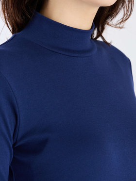 FEMME ウィメンズ 【Outlet】コットン ハイネック 長袖 Tシャツ "Vian" ネイビー