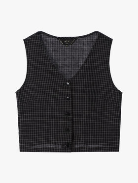 To b. by agnès b. 【Outlet】モノトーン チェック コットン リネン ベスト ブラック×ホワイト