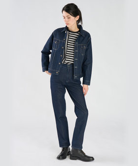 FEMME ウィメンズ 【by R 限定品】agnes b. 細ボーダーxストライプ コットン 長袖 Tシャツ "Haru" エクリュ×ブラック