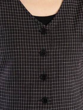 To b. by agnès b. 【Outlet】モノトーン チェック コットン リネン ベスト ブラック×ホワイト