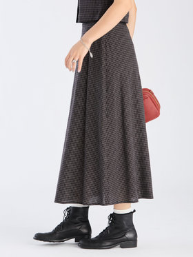 To b. by agnès b. 【Outlet】モノトーン チェック コットン リネン ロングスカート ブラック×ホワイト