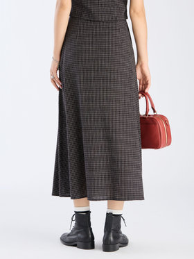 To b. by agnès b. 【Outlet】モノトーン チェック コットン リネン ロングスカート ブラック×ホワイト