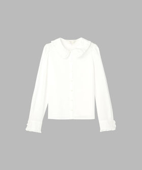 To b. by agnès b. コットン フリルカラー 長袖 ブラウス ホワイト